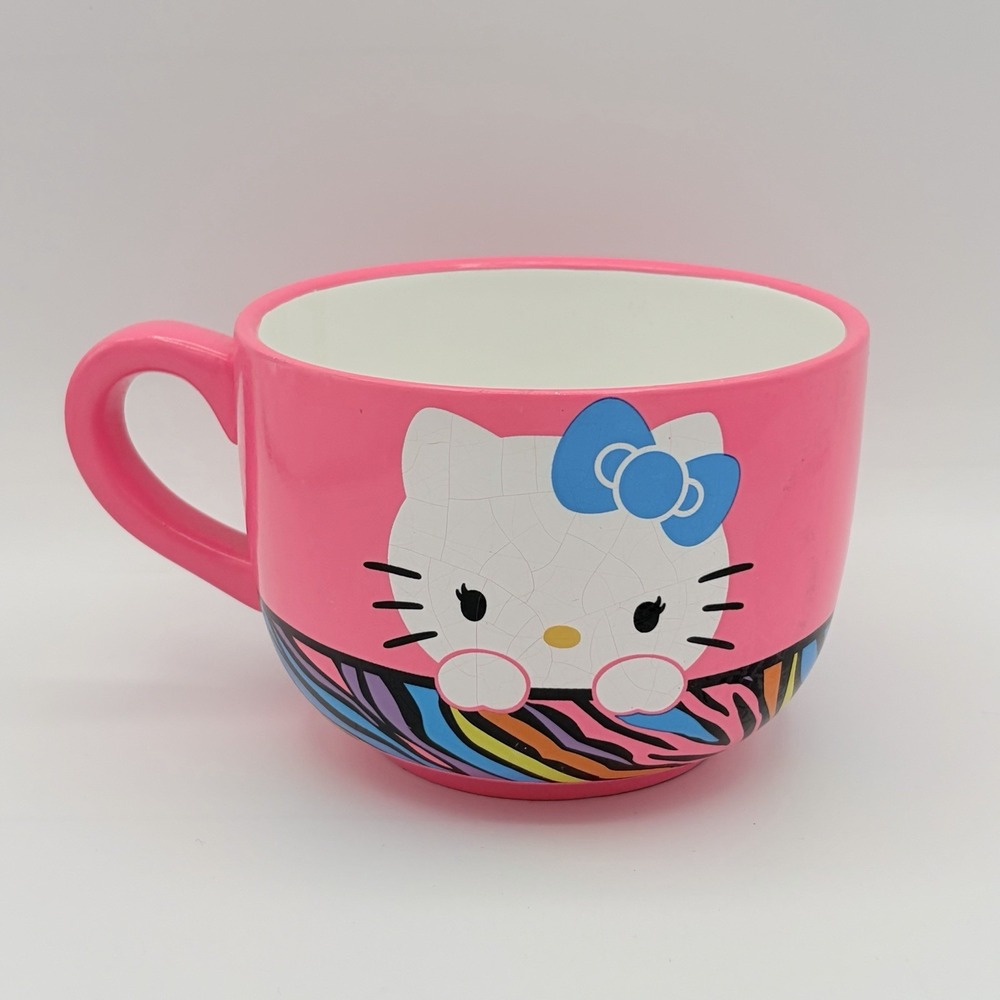 Oversized Hot Pink Rainbow Zebra Print Y2k Hello Kitty Mug Fab Starpoint Read